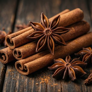 لقطة مقربة للقرفة واليانسون النجمي على الخشب، بهارات دافئة. — جماليات عيد الميلاد خلفية