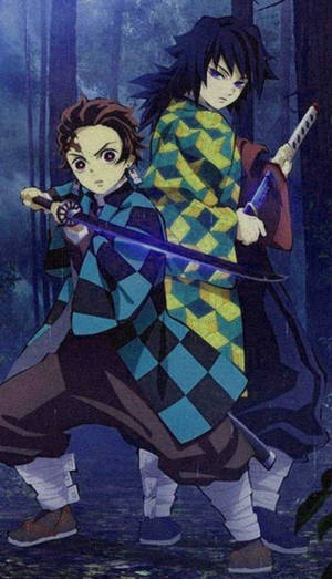 خلفية تانجيرو وجيو من Demon Slayer لأيفون — أنمي شيطان خلفية