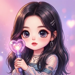 رسم تشايبي كawaii لأيدول كيبوب مع عصا مضيئة. — Kpop GIF خلفية