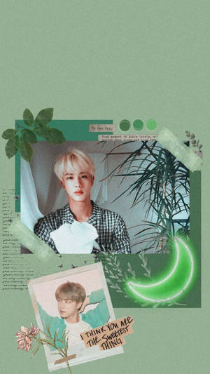 جين من BTS بتصميم أخضر جمالي — جمالية bts خلفية