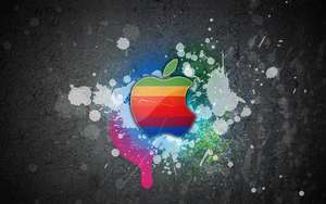 خلفية ملونة رائعة لشعار Apple Macbook على جدار رمادي مع بقع طلاء