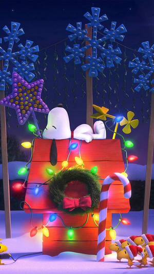 خلفية زينة عيد الميلاد ثلاثية الأبعاد لـ Snoopy