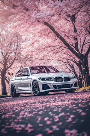 BMW، أزهار الكرز، الربيع، جماليات، خلفية سيارة، زهور، هدوء، سكينة، طبيعة، سيارة فاخرة — بي إم دبليو خلفية