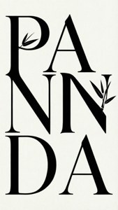 ورق حائط طباعي بسيط مع نص 'PANDA' وورقة خيزران.