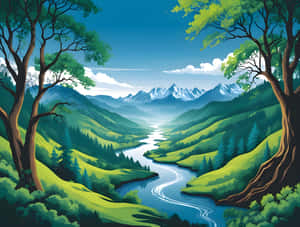 صور رسومات، صور فن الرسم، صور رسم، طبيعة، طبيعة 4K، نهر، منظر نهر، صور تلال، منظر تلال
