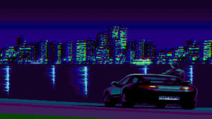 منظر مدينة رجعي جمالي 8bit — جمالي رجعي خلفية