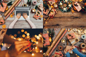 مونتاج عيد الميلاد مع لابتوب — أجواء عيد الميلاد خلفية