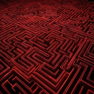 نمط متاهة نيون أحمر منوم بخطوط متوهجة. — نيون أحمر خلفية
