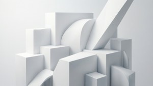تركيبة تجريدية ثلاثية الأبعاد حديثة من الأشكال الهندسية البيضاء مع تدرجات لونية خفيفة. — أبيض جمالي خلفية